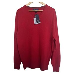 NEW Daniel Cremieux Luxury 100% Cashmere Sweater Pullover V Neck Mens Large Red